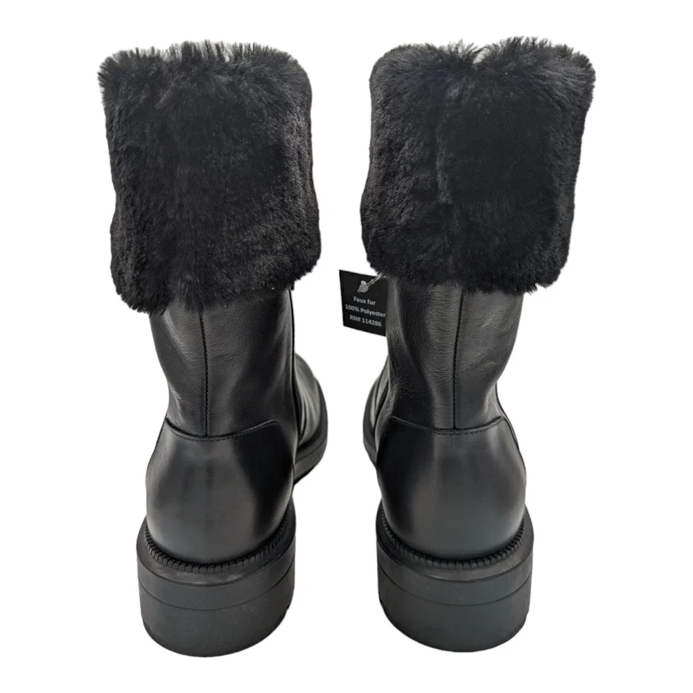 Aquatalia LaCie Black Faux Fur Lug Sole Leather Boots Water Resistant 10.5